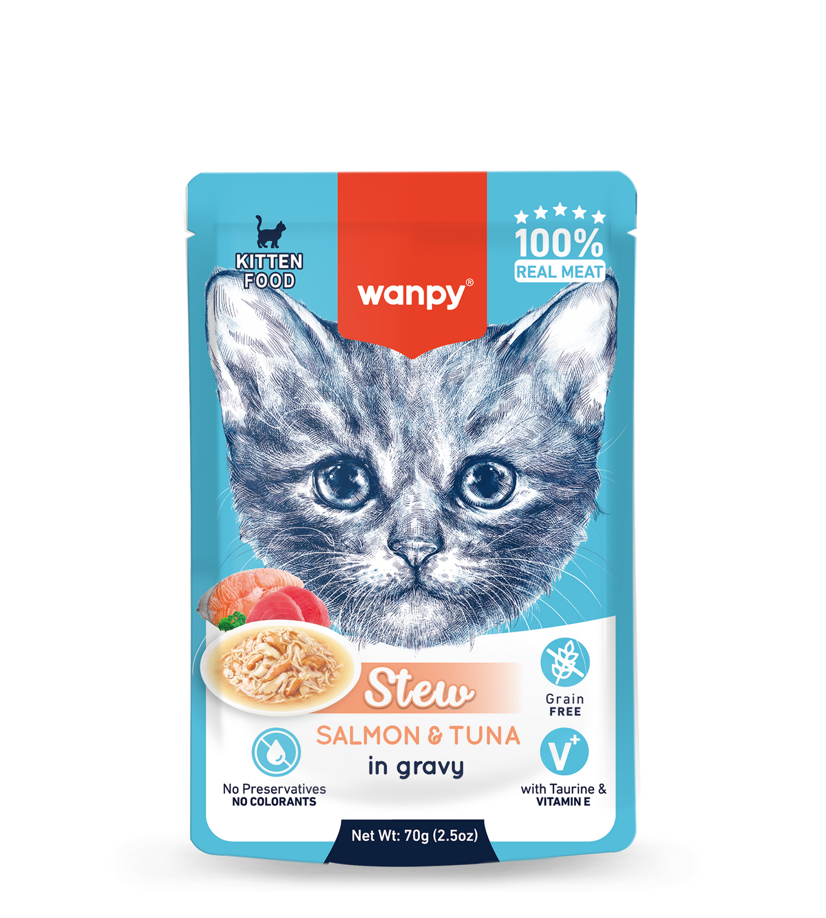 Wanpy Stew Salmon & Tuna In Gravy Kitten Pouch