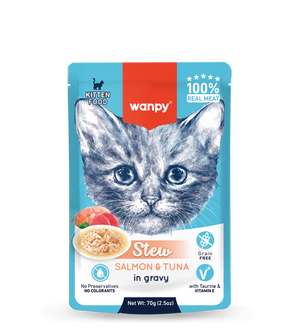 Wanpy Stew Salmon & Tuna In Gravy Kitten Pouch