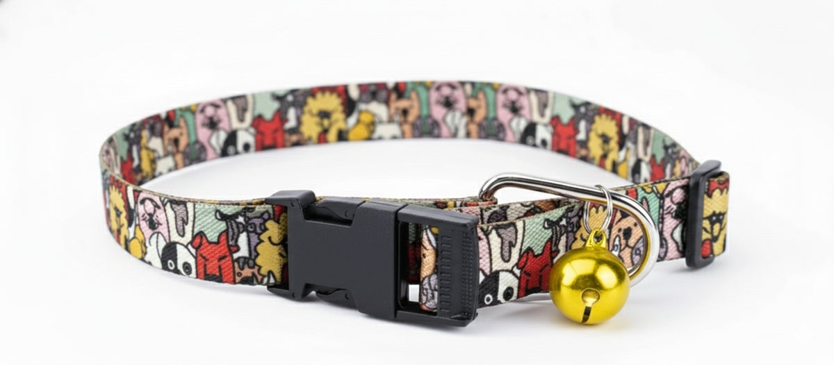 Kennel Adjustable Printed Nylon Puppy & Cat Collar with Click Buckle - Animated Animals Print
