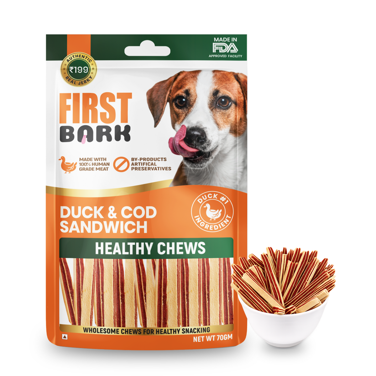 First Bark : Duck & Cod Sandwich – Healthy Chews Dog Treats