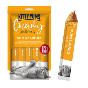 Kitty Yums : Creamy Lickable Salmon & Skipjack Cat Treats – Buy 4 Get 1 Free