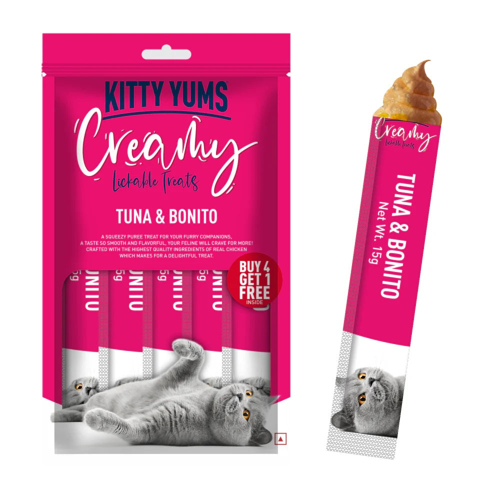 Kitty Yums : Creamy Lickable Tuna & Bonito Cat Treats (Buy 4 - Get 1 Free)