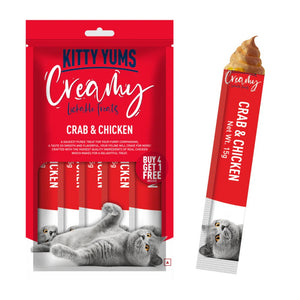 Kitty Yums : Creamy Lickable Crab & Chicken Cat Treats Buy 4 Get 1 Free