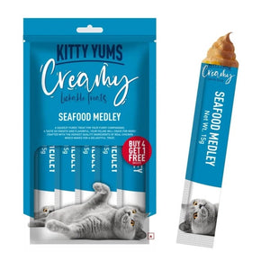 Kitty Yums : Creamy Lickable Seafood Medley Cat Treats (Buy 4 - Get 1 Free)