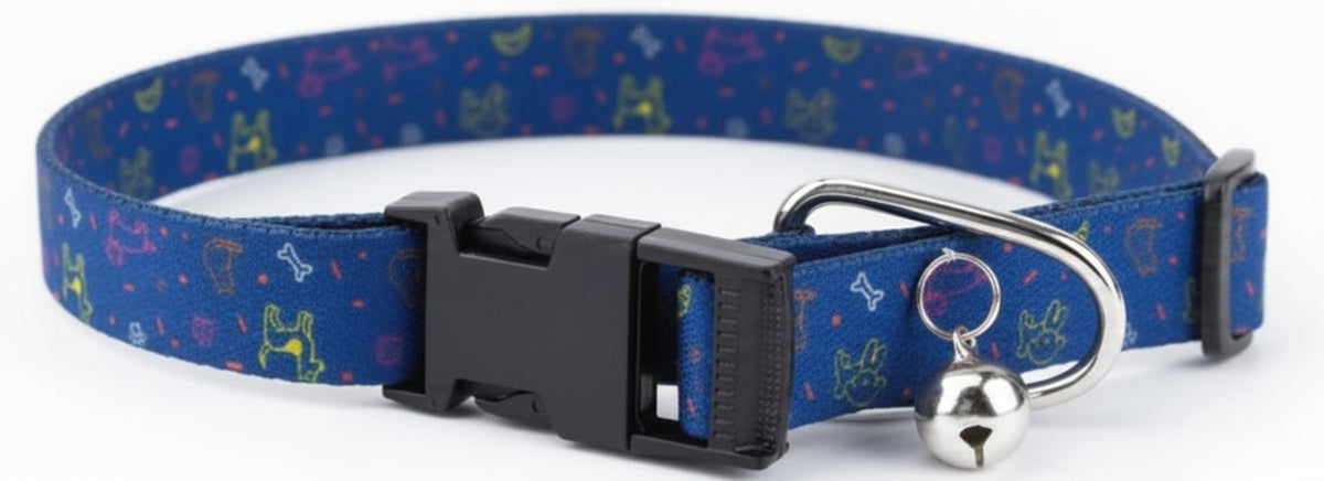 Kennel Adjustable Printed Nylon Puppy & Cat Collar with Click Buckle - Blue Bash Print
