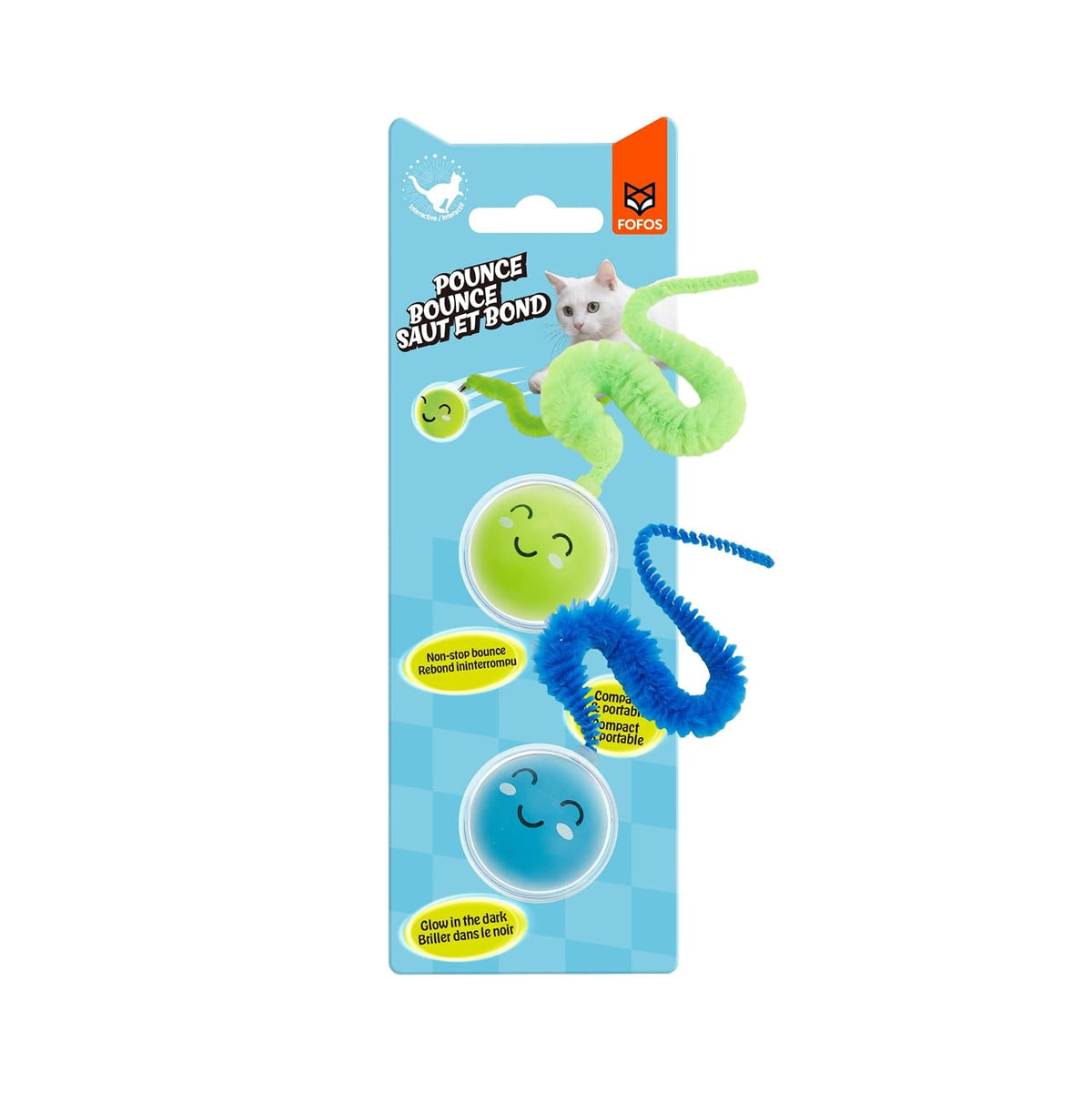 Fofos Glow-In-The-Dark Bouncy Ball 2Pk Interactive Cat Toy