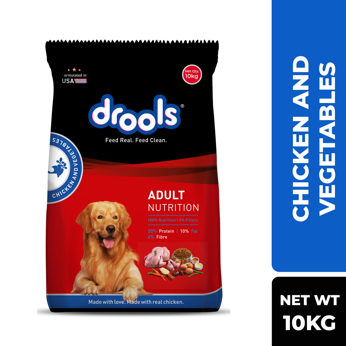Drools Chicken & Vegetable Adult Dog Dry Food 10 kg With Chicken Chunk In Gravy Adult Dog Pouch (12 pcs Of 60 g Free)