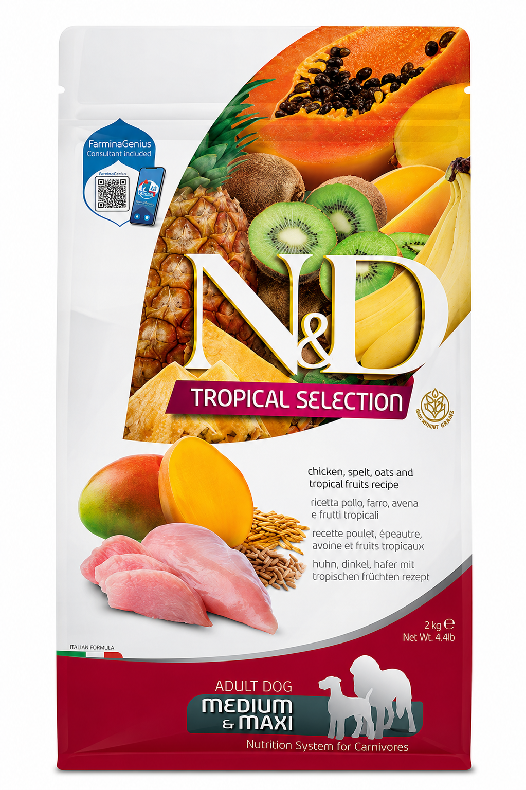 Farmina N&D Tropical Selection Chicken,Spelt,Oats & Tropical Fruits Adult Medium & Maxi Dog Dry Food