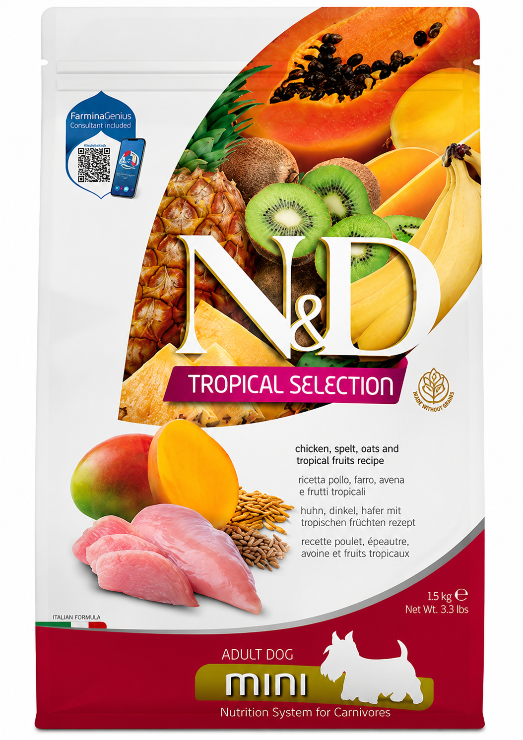 Farmina N&D Tropical Selection Chicken,Spelt, Oats & Tropical Fruits Adult Mini Dog Dry Food