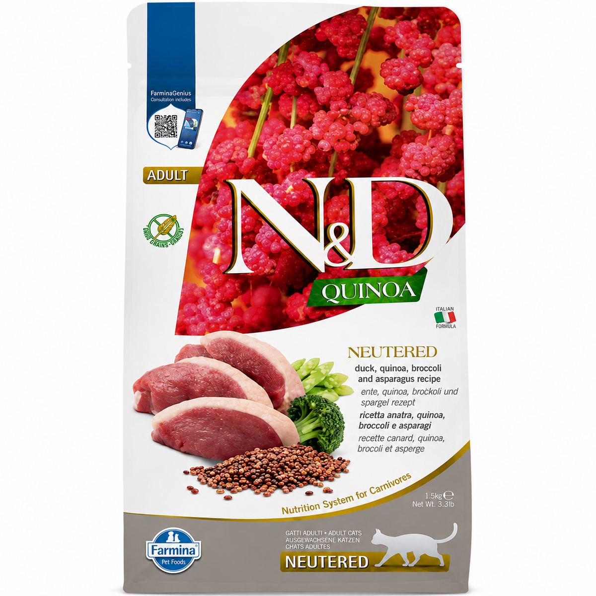 Farmina N&D Neutered Quinoa Duck Broccoli & Asparagus Adult Cat Dry Food