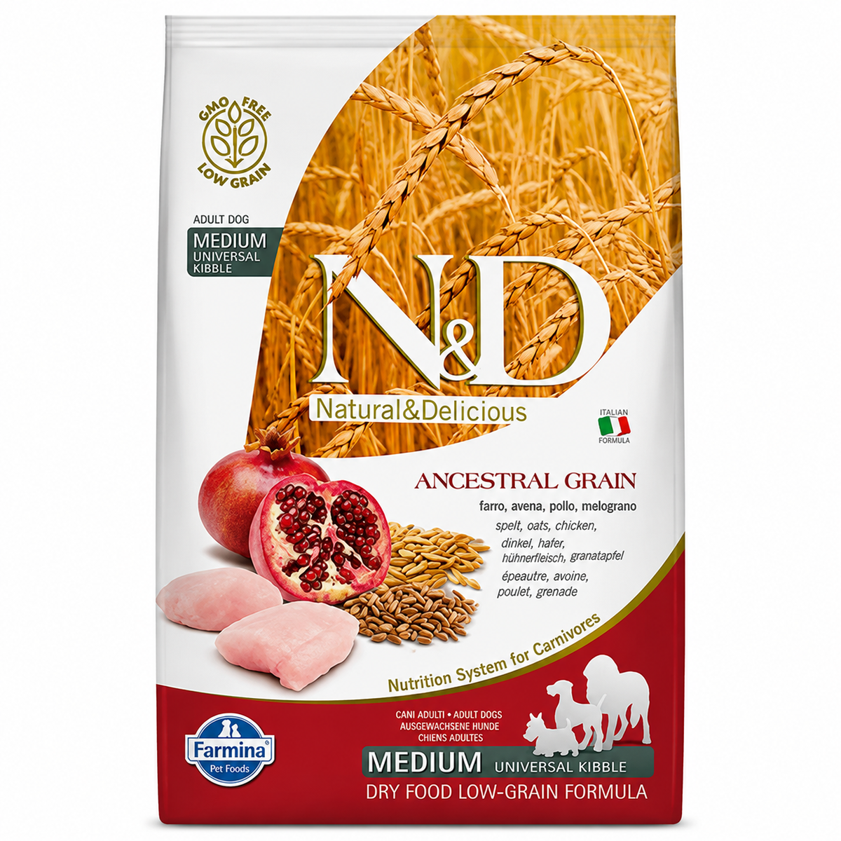 Farmina N&D Ancestral Grain Chicken Spelt Oats & Pomegranate Medium Adult Dog Dry Food