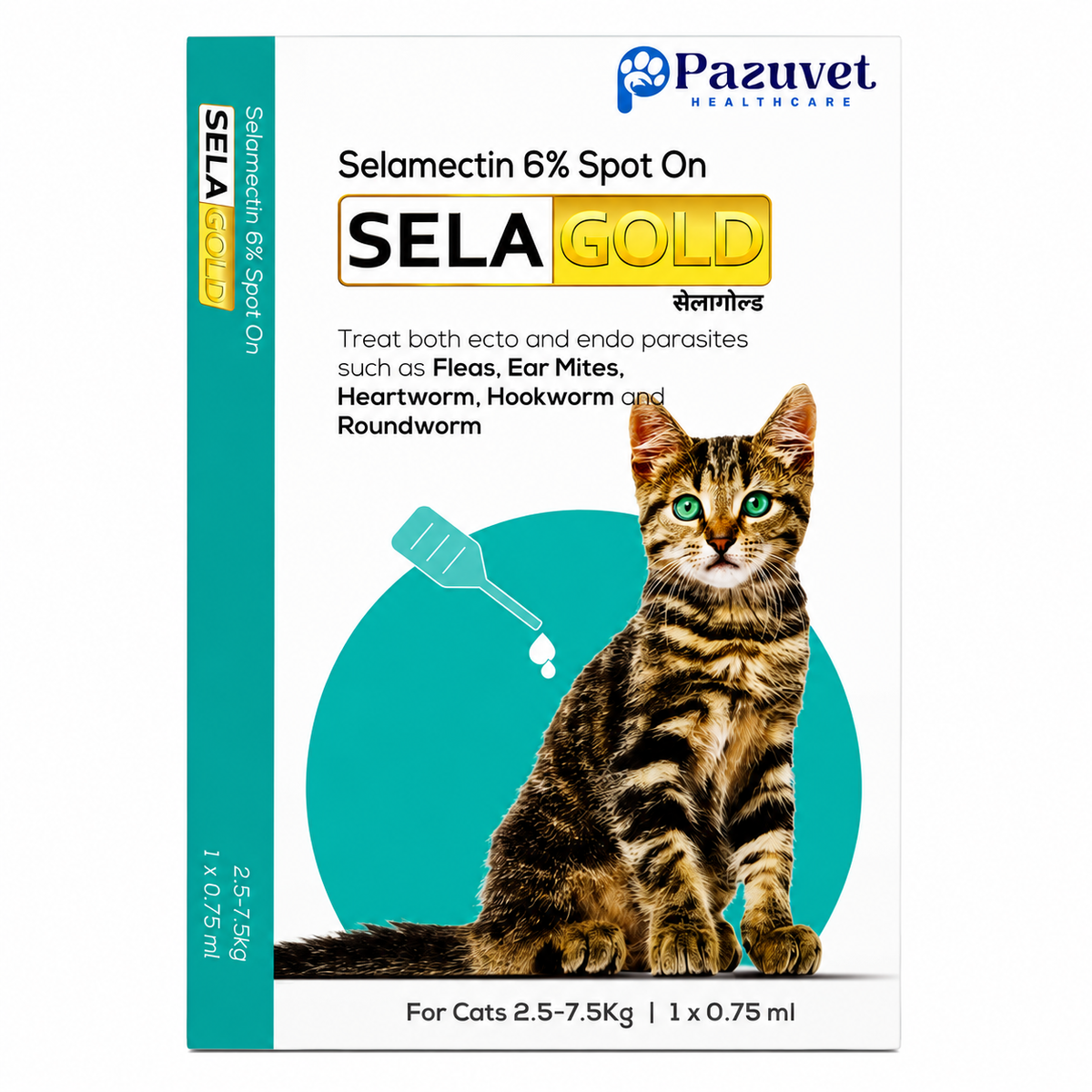 Pazuvet Healthcare SelaGold – Selamectin 6% Spot-On for Cats (2.5–7.5kg)