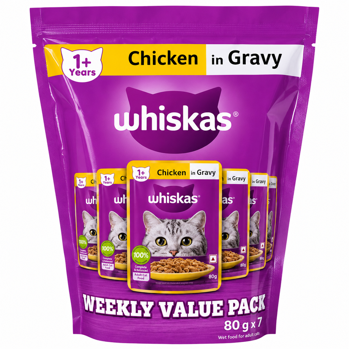 Whiskas Chicken In Gravy Adult Cat Pouch - Weekly Value Pack (80g x7)