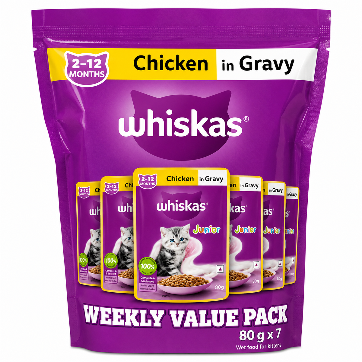 Whiskas Junior Chicken In Gravy Weekly Value Pack 80 g x 7