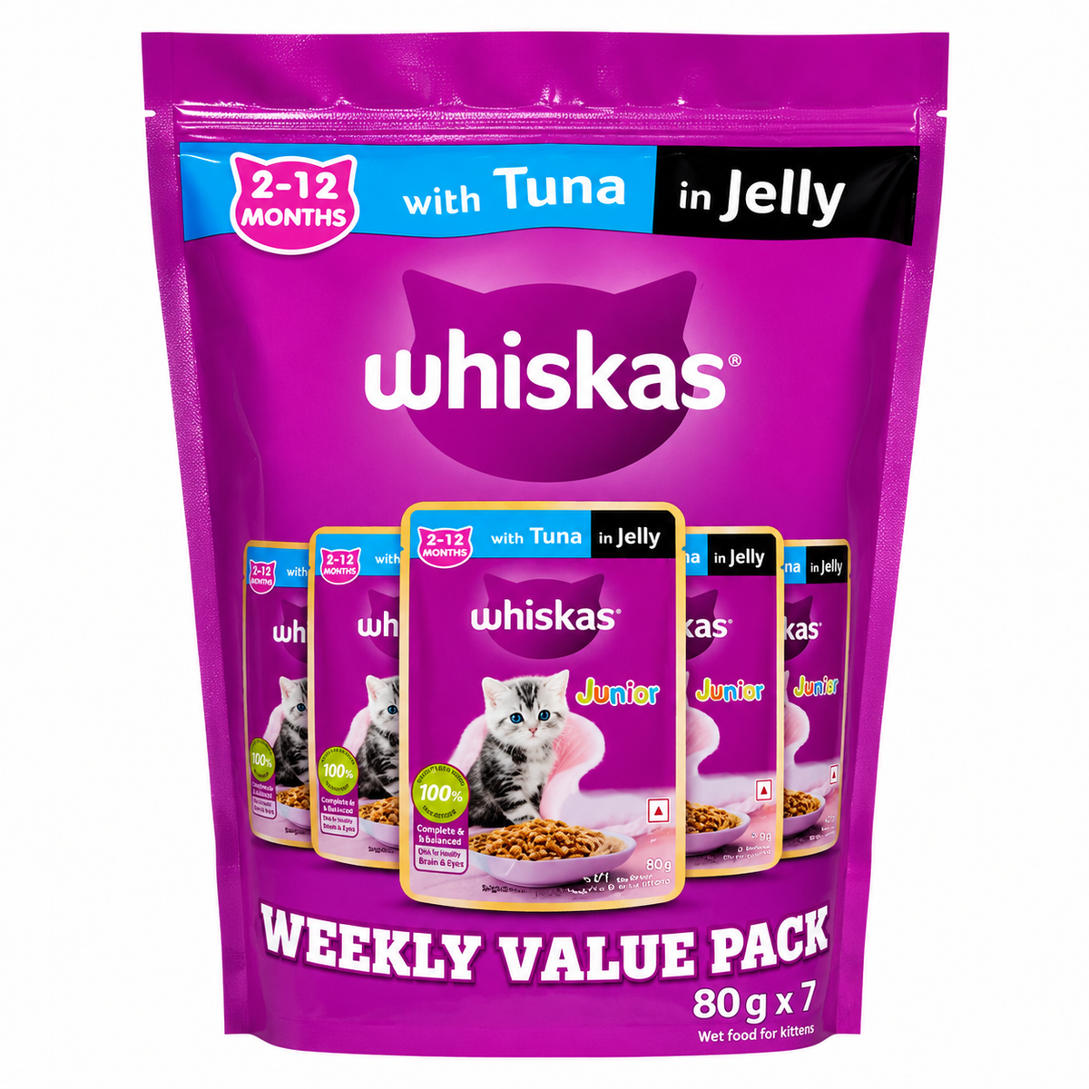 Whiskas Tuna In Jelly Junior Cat Pouch - Weekly Value Pack (80g x7)