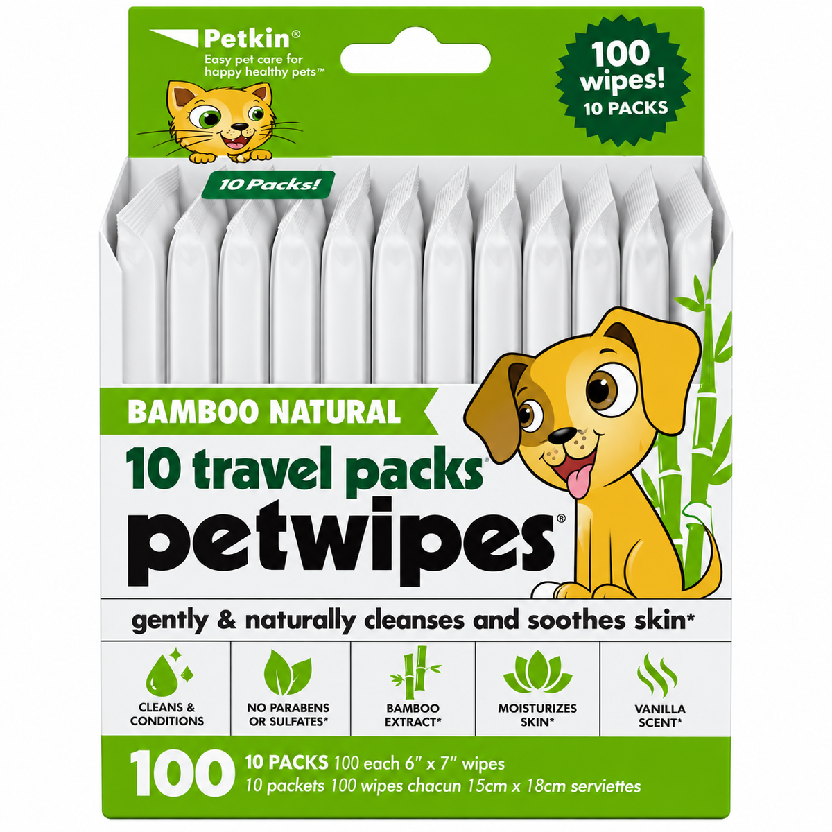 Petkin Bamboo Natural Travel Pack Petwipes