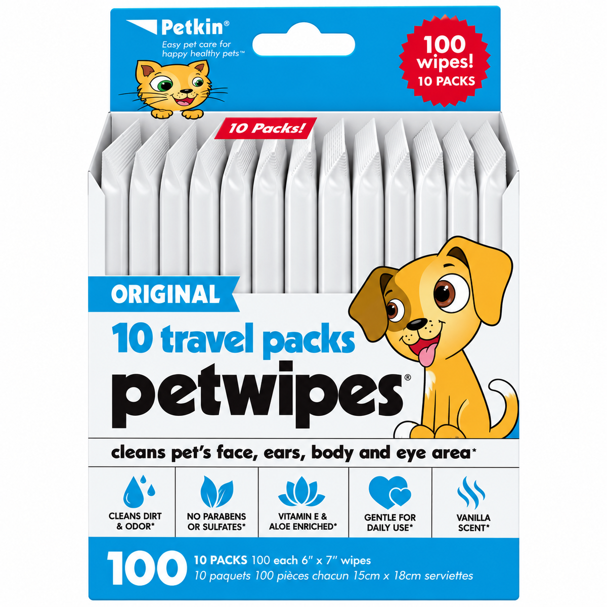 Petkin Original 10 Travel Pack Petwipes For Dogs & Cats