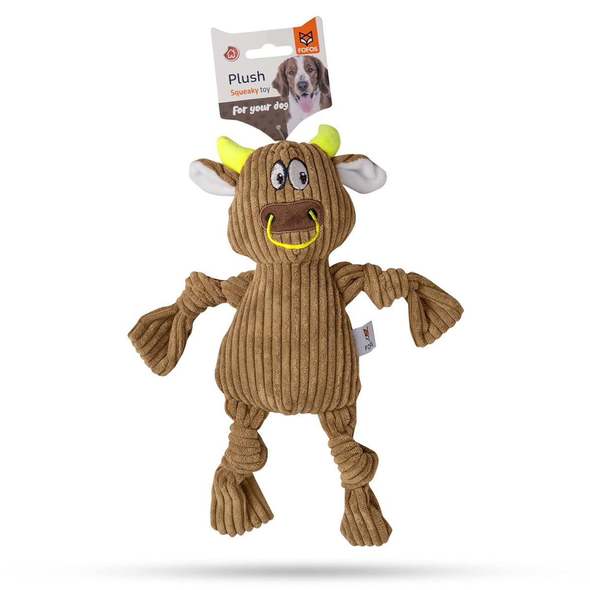 Fofos Fluffy Cow Soft Squeaky Plush Dog Toy