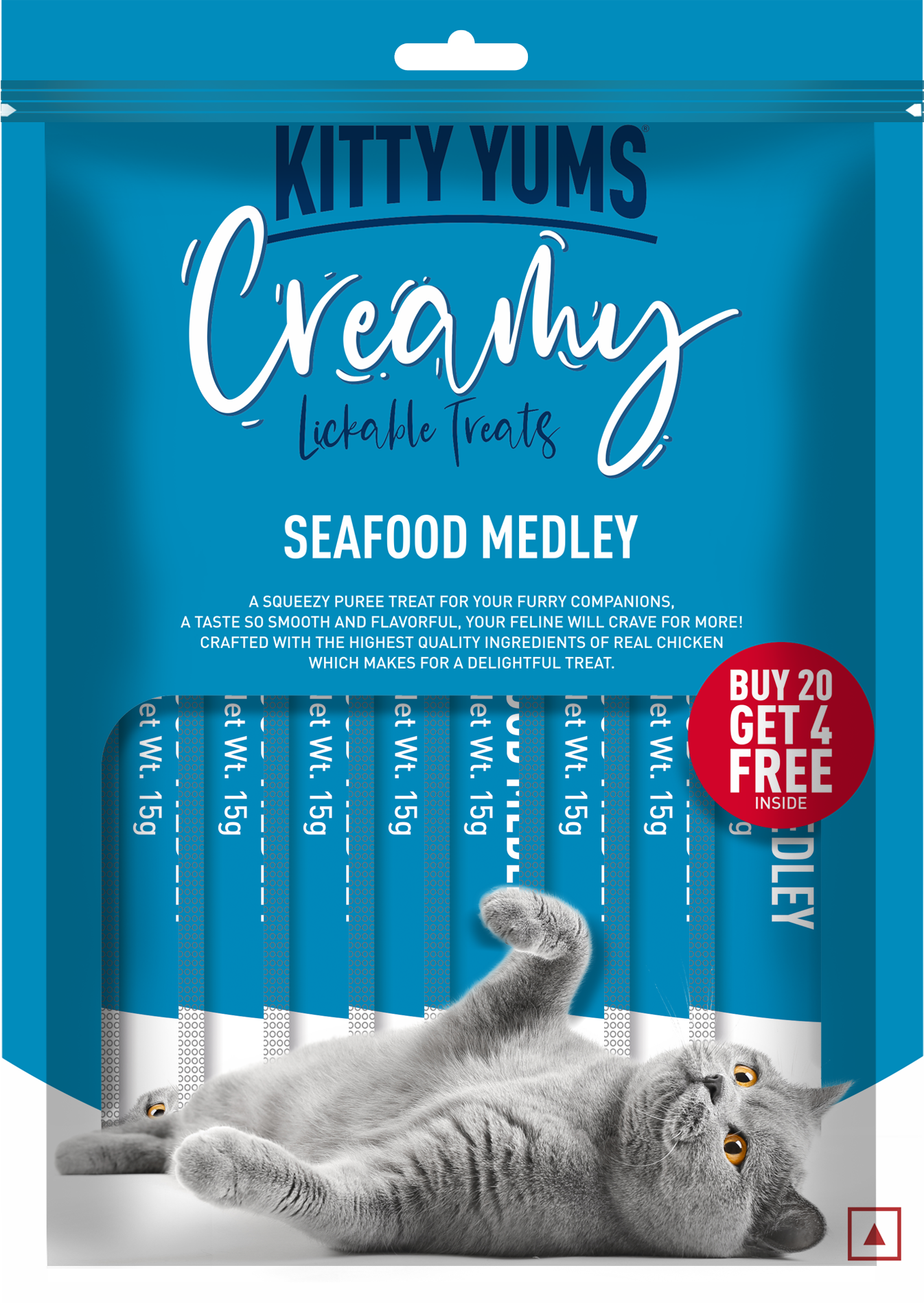 Kitty Yums Creamy Lickable Seafood Medley Cat Treats (Buy 20 Get 4 Free)