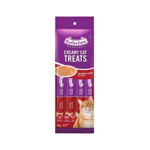 Cuties Catz : Creamy Cat Treats – Salmon Flavor 4 Tubes (14 g Each)