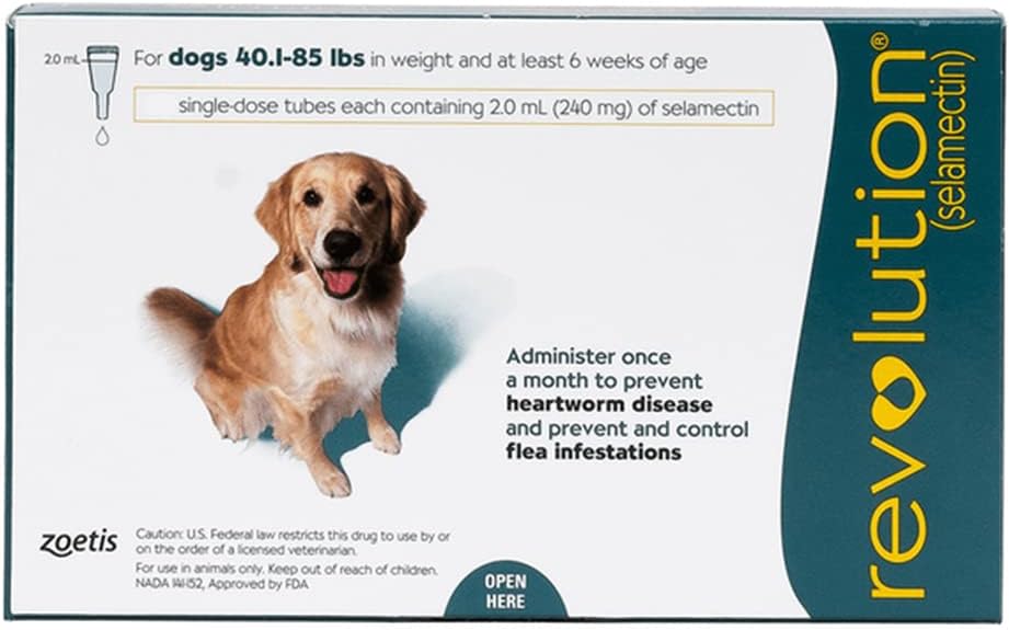 Zoetis : Revolution 240mg Selamectin for Dogs (40.1–85 lbs) – 3 Doses (20 mL Each)
