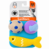 Fofos Sardine Wool Toy For Cats - 2 Balls & 1 Fish