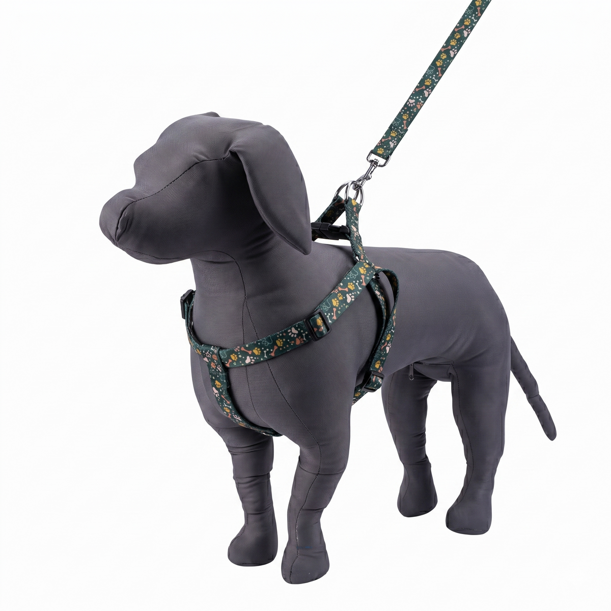 Kennel Green Bones Printed Padded Click Lock Adjustable Harness