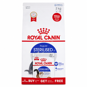 Royal Canin Regular Sterilised 37 Adult Cat Dry Food 2Kg+Sterilised Gravy Salsa Cat Pouch 85G Free