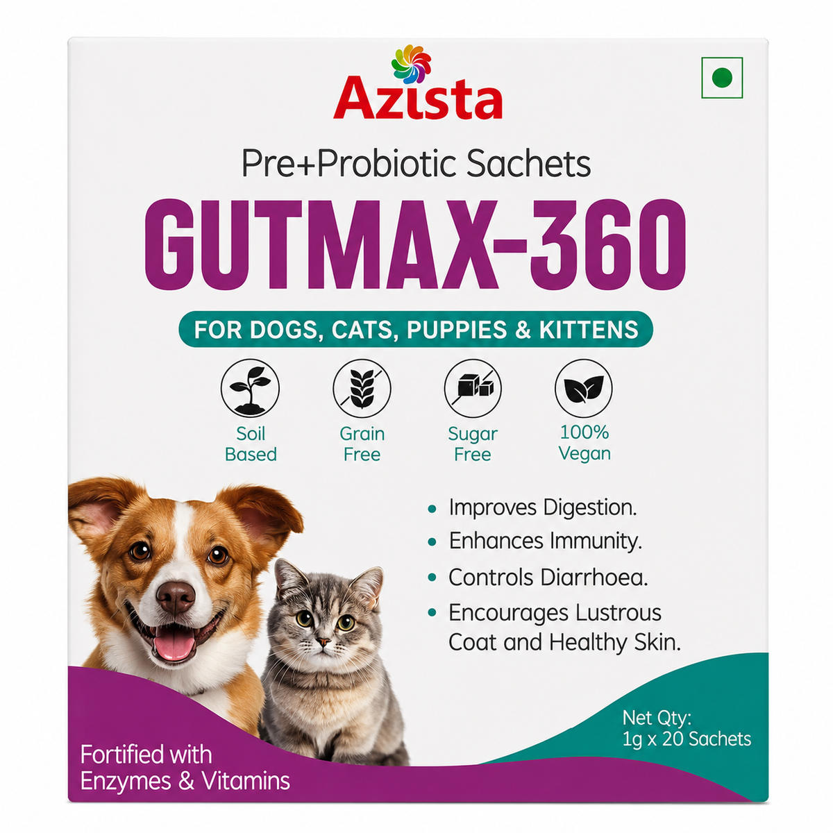 Azista Gutmax 360 Pre+Probiotic Supplement for Dogs & Cats – 20 Sachets