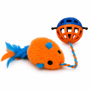 Nunbell Plastic Bell Ball Cat Toy With Plush Mouse