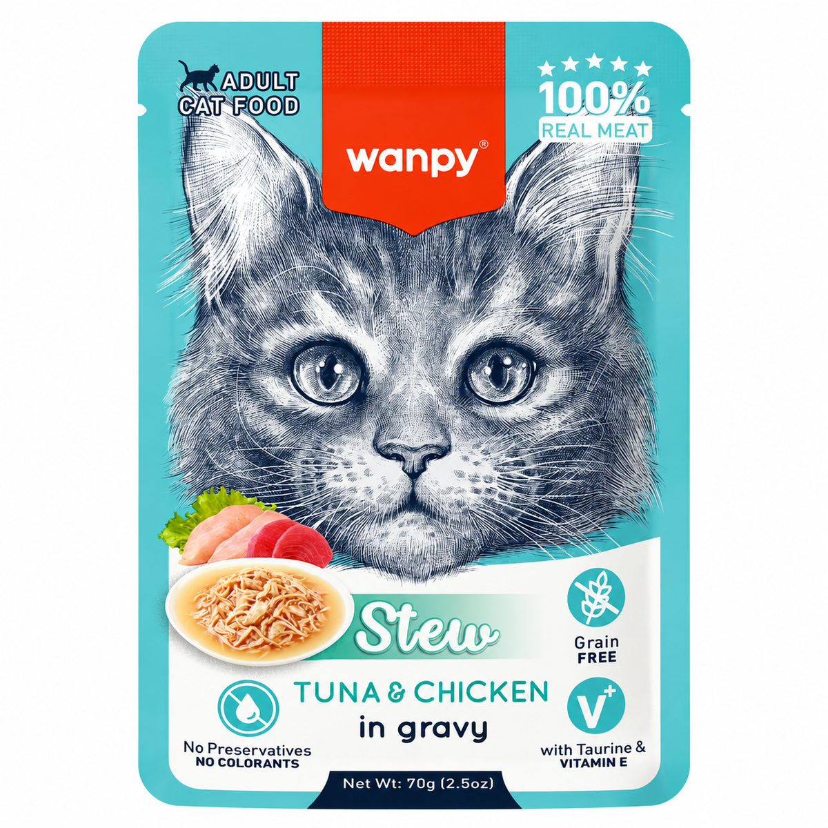 Wanpy Stew Tuna & Chicken In Gravy Adult Cat Pouch
