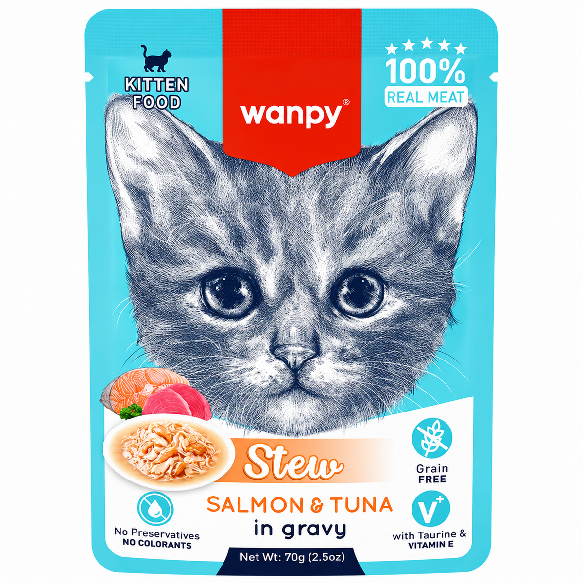Wanpy Stew Salmon & Tuna In Gravy Kitten Pouch