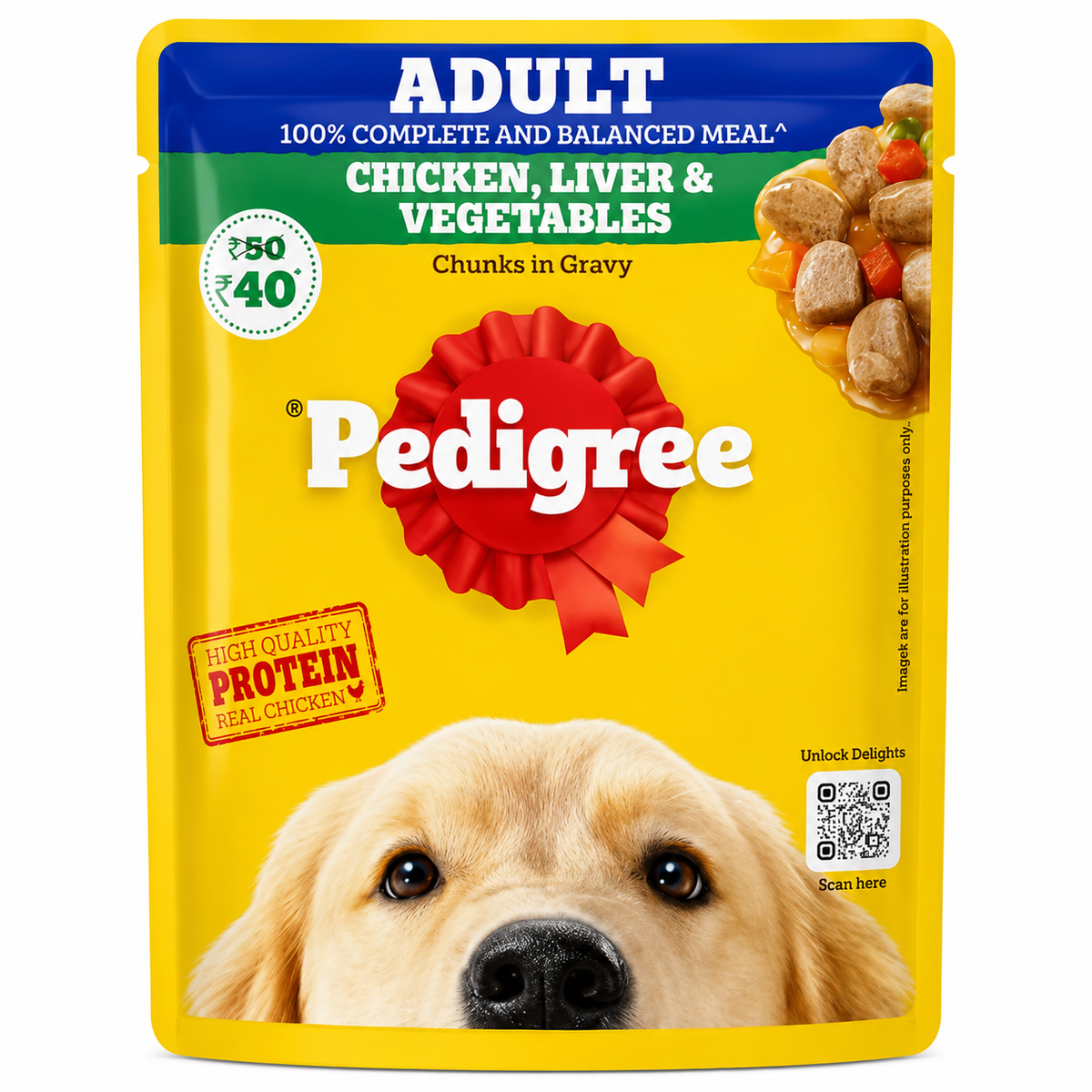 Pedigree Adult Chicken ,Liver & Vegetables Chunks In Gravy Pouch