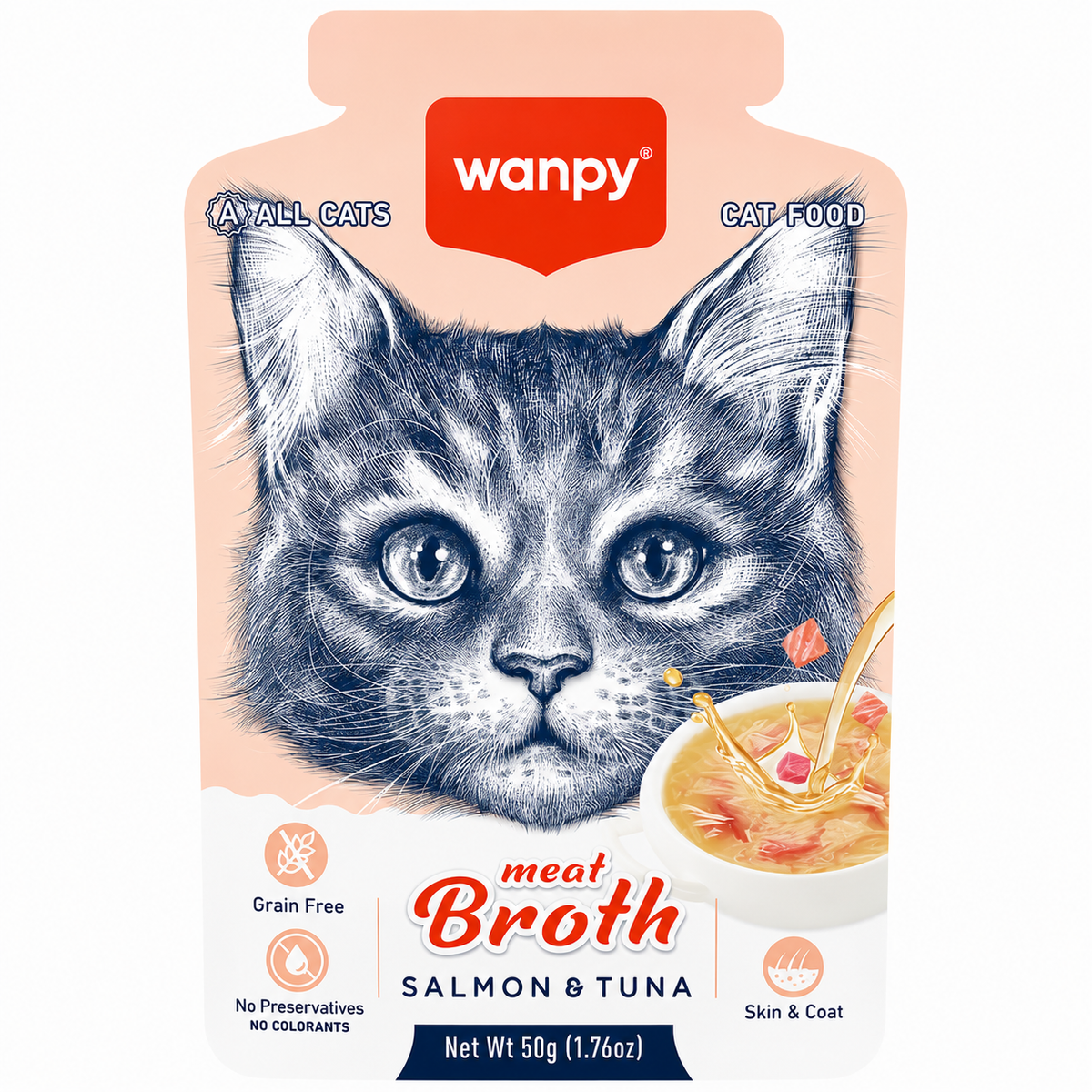 Wanpy Meat Broths Salmon & Tuna Cat Pouch