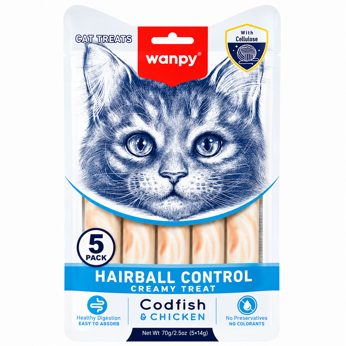 Wanpy Functional Codfish & Chicken Hairball Control Creamy Treats