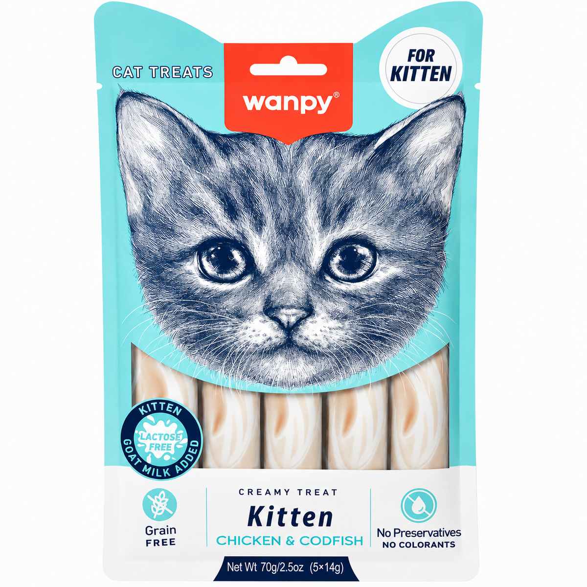 Wanpy Chicken & Codfish Kitten Creamy Treats 5 Pcs