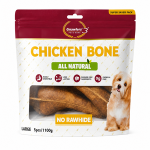 Gnawlers All Natural No Rawhide Chicken Large Bone For Dogs 5 Pcs