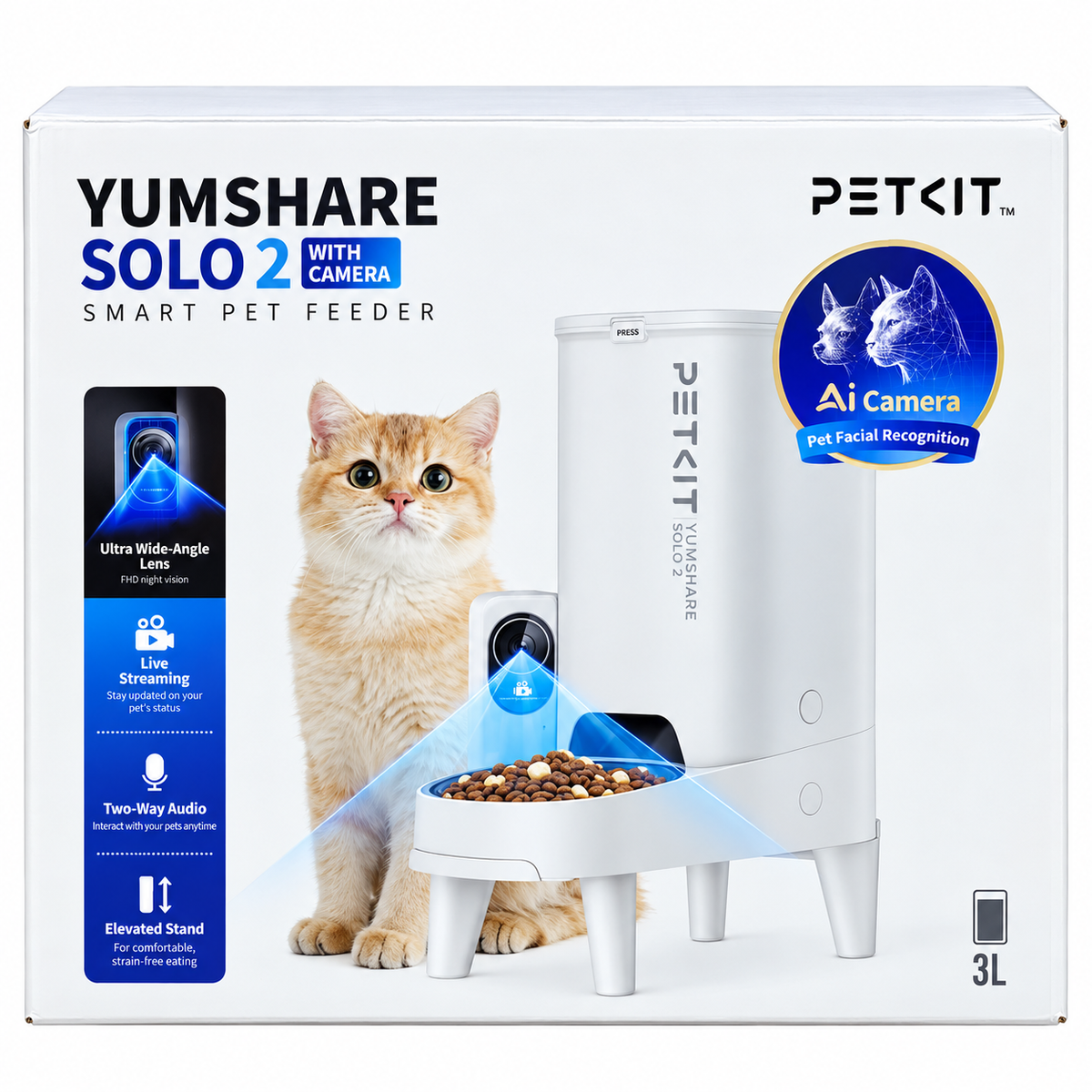 Petkit 3L Yumshare Solo 2 Cat & Dog Automated Feeder With Camera - White
