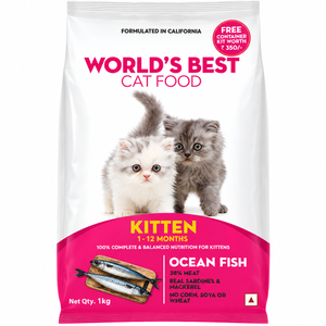 Worlds Best Ocean Fish Kitten Dry Food Free Container