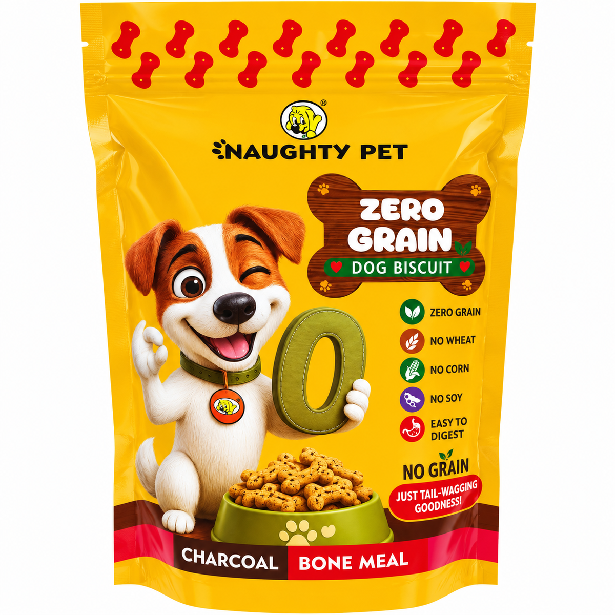Naughty Pet Zero Grain Dog Biscuit Charcole Flavor Pouch