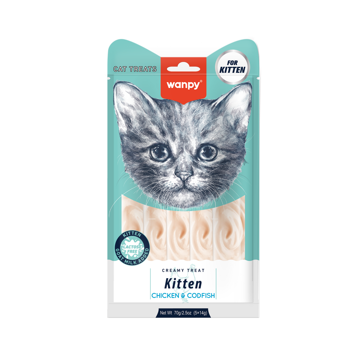 Wanpy Chicken & Codfish Kitten Creamy Treats 5 Pcs