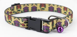 Kennel Adjustable Printed Nylon Puppy & Cat Collar with Click Buckle - Kitty Fishy Print