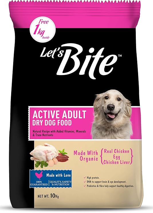 Lets Bite Active Adult Dog Dry Food (10 kg + 1 kg Free Inside)