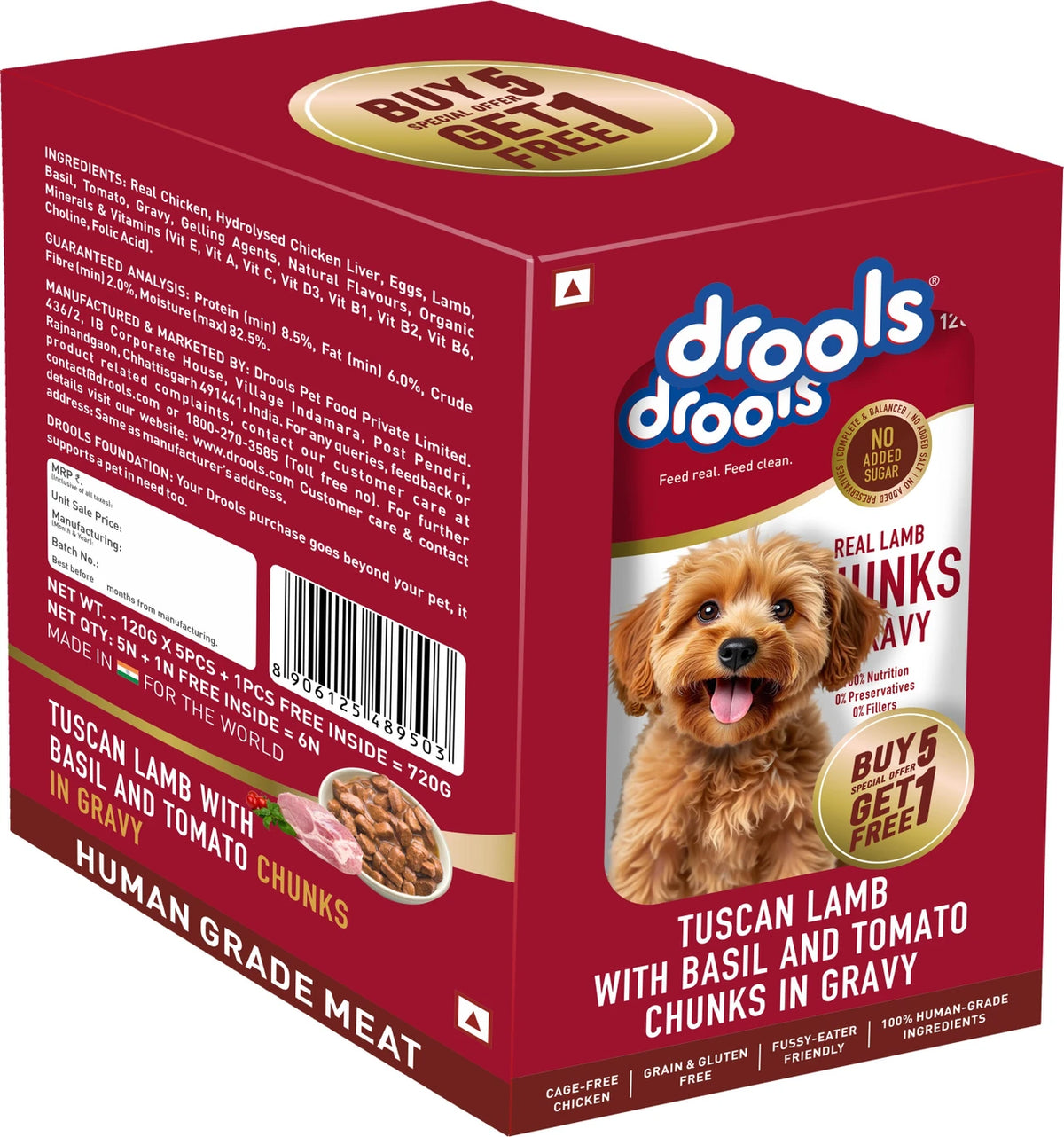 Drools Tuscan Lamb With Basil & Tomato Chunks In Gravy Pouch Buy 5 Get 1 Free