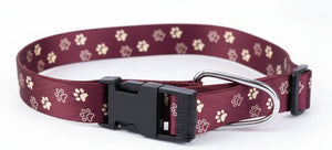 Kennel Adjustable Printed Nylon Dog Collar with Click Buckle – Purple Paws Print