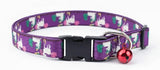 Kennel Adjustable Printed Puppy & Cat Collar with Click Buckle - Purple Unicorns Print