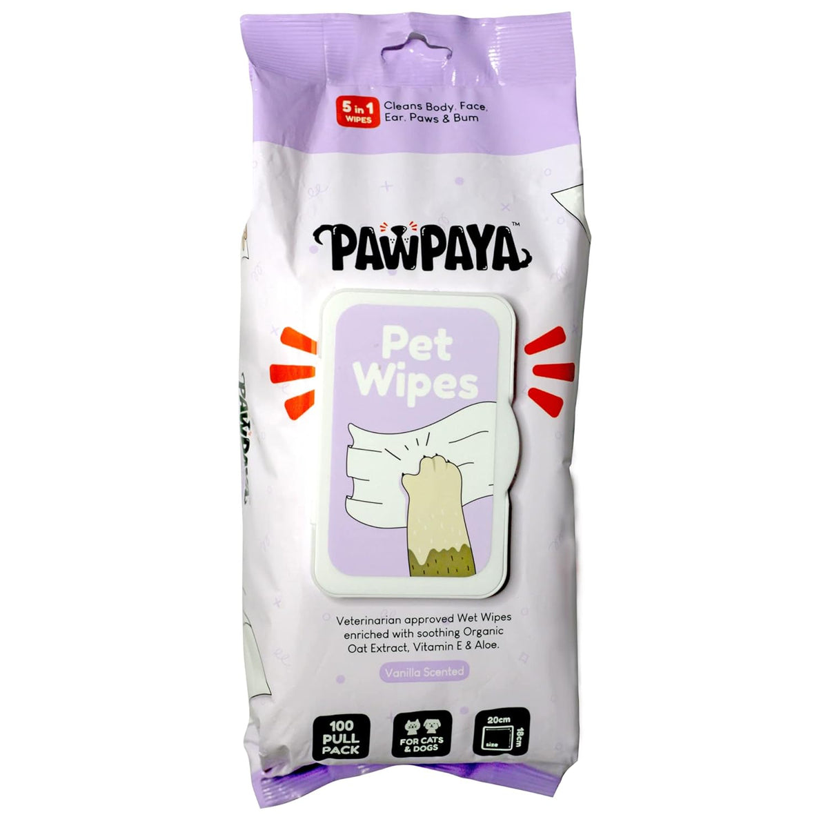 Pawpaya Vanilla Scented Wipes For Dogs & Cats