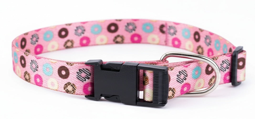 Kennel Adjustable Printed Nylon Dog Collar with Click Buckle – Pink Donuts Print