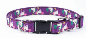 Kennel Adjustable Printed Nylon Dog Collar with Click Buckle – Purple Unicorns Print