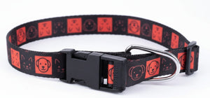 Kennel Adjustable Printed Nylon Dog Collar with Click Buckle – Red Black Memes Print